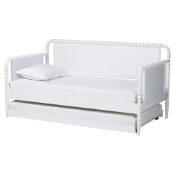 Baxton Studio Lucera Bobbin Daybed with Rolling Trundle - Wooden Bed Frame with Turned Spindle Detailing, Classic Style Sofa Bed for Bedroom or Guest Room, Twin, White Baxton Studio restaurant furniture, hotel furniture, commercial furniture, wholesale bedroom furniture, wholesale twin, classic twin